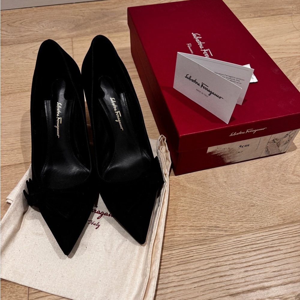 Salvatore Ferragamo Black Suede Heels